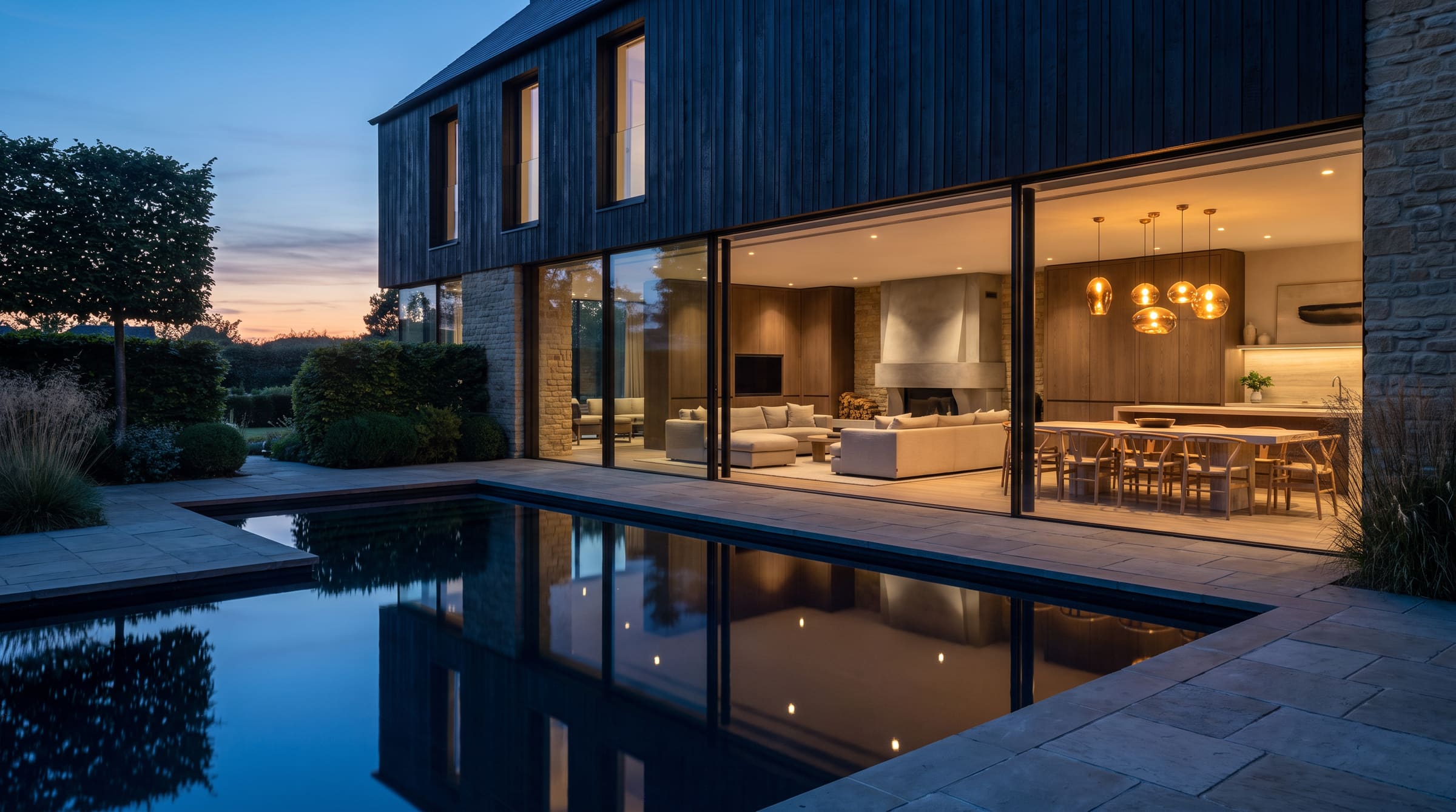 Careers 3 Completed DSB residence and pool at dusk