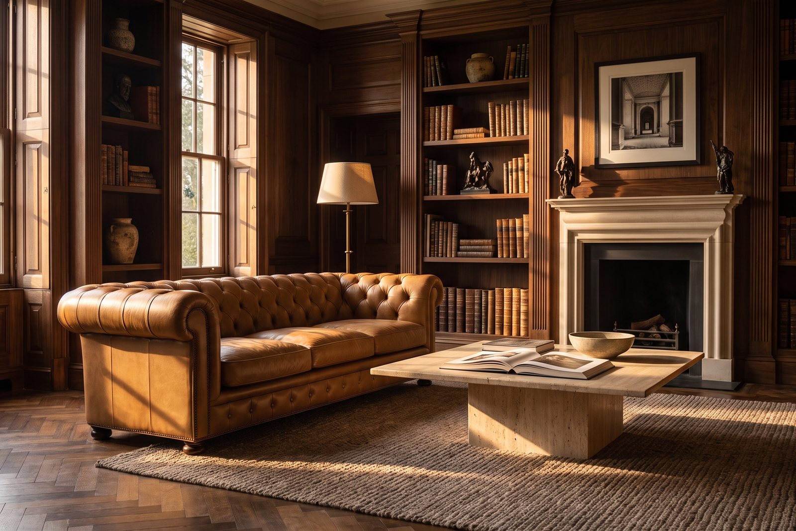 Panelled bespoke library interior