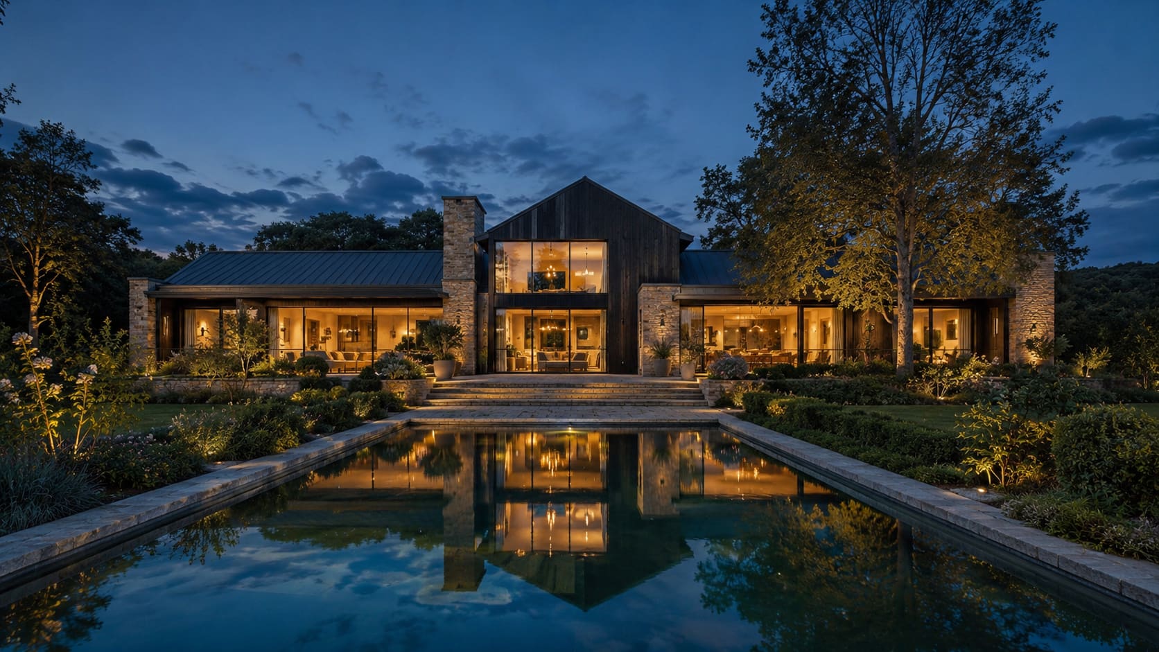 Projects 1 Completed DSB Premier Construction residence at dusk